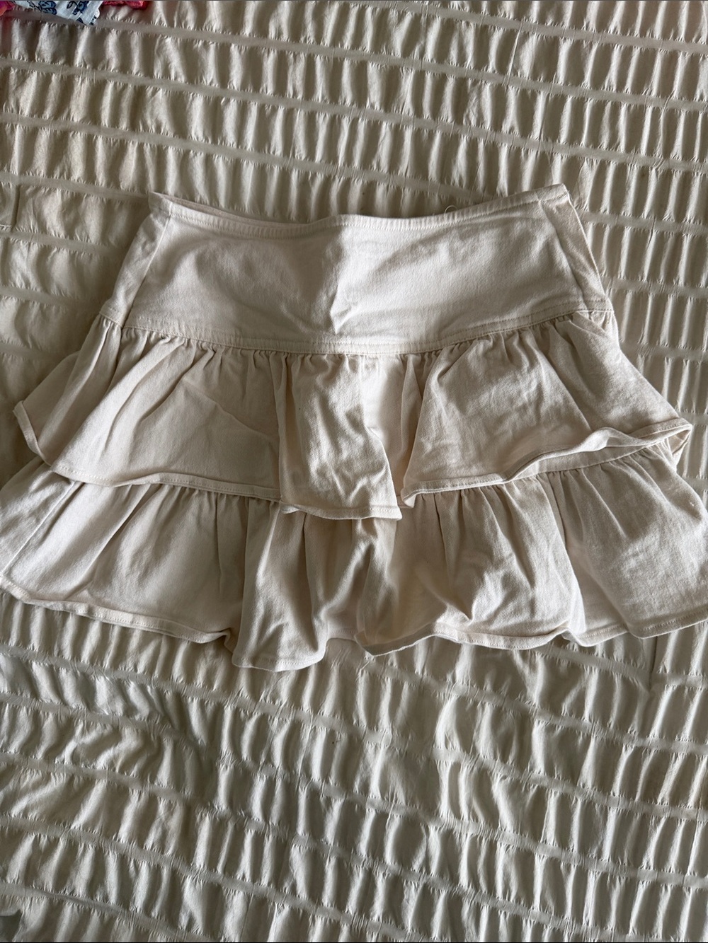 La Hearts Cream Tiered Ruffle Mini Skirt